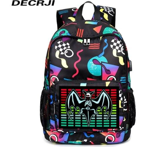 DECRJI Printing School Bag Backpack For Teenagers Unisex Illuminate Designer USB Charge Backpack Women Men Back Pack Oxford