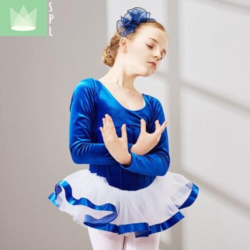 Girls Dance Costumes Childrens Long Sleeved Ballet Dancing Skirt Velvet Clothing Kids Ballet Warm Performance Dress B-4649