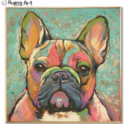 Top Artist Hand-painted High Quality Kinds of Animal Oil Painting on Canvas French Bulldog Oil Painting Picture for Wall Artwork