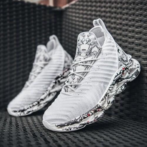 Vip Link Printed High-Top Men Sneakers Flying Weaving Running Shoes Male Platform Stable Zapatillas Breathable Jogging Footwear
