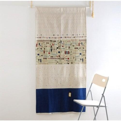 Mediterranean Style Cotton And Linen Door Curtain Iron Tower Small Plane Short Curtain Half Curtain Coffee Curtain