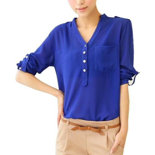 Women Blouses New European American Badges v-neck Blouse Pocket Vintage Shirt Loose Female Blusas Clothing Vestidos YFF6061