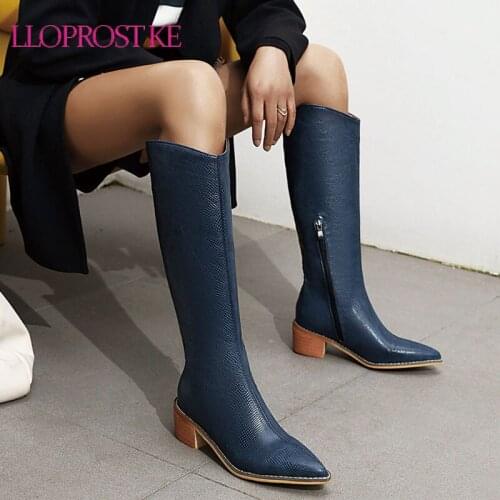 Lloprost ke Ladies Concise Solid Color Western Boots slip-on Knee High Boots Women 2020 High Heels Autumn Winter Shoes Woman