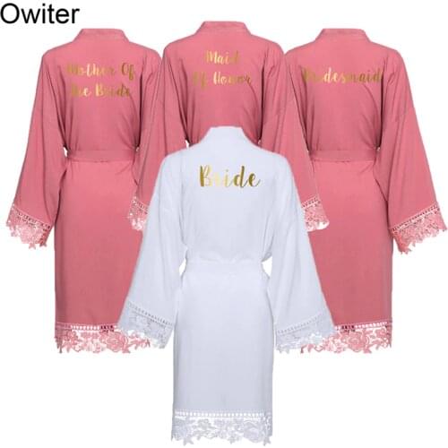 Owiter Women Rayon Cotton Lace Robe Bride Robe Bridesmaid Robes Gown Sleepwear Bridal Wedding Robe