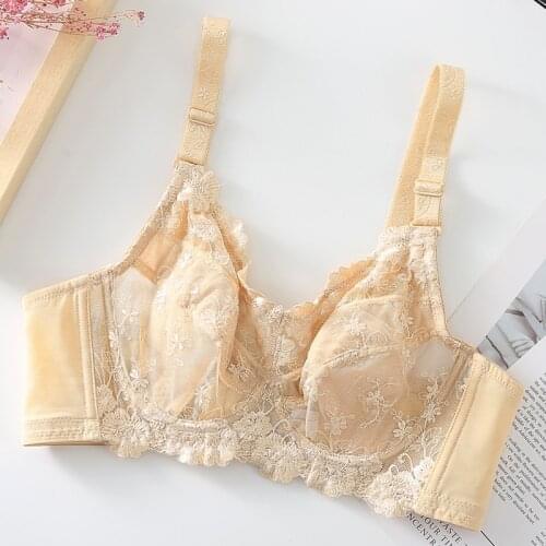 Womens Big Size Full Coverage Embrodiery Ultra-thin Bra Lingerie 34 36 38 40 42 44 46 48 B C D E F