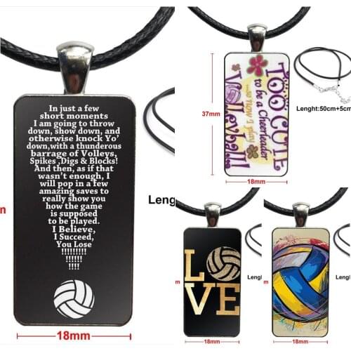 For Women Girl Gift Glass Pendant Necklace Handmade Half Pendant Rectangle Necklace Peace Love Volleyball