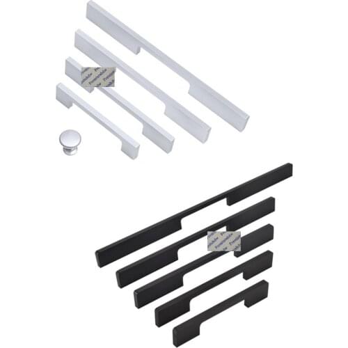 2Pcs/Lot Silver Matte Black Slim Solid Aluminum Furniture Door Pull Kitchen Closet Cupboard Furniture Cabinet