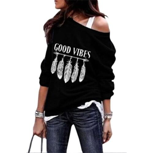 2021 Feather Letters Print Oversized Pullovers Women Spring Autumn Fashion Long Sleeve Sweatshirts Plus Size Loose Tops Female