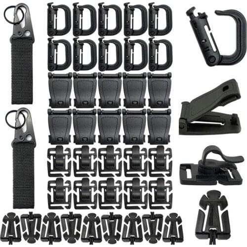 42/30Pcs Tactical Gear Clip Buckle Strap D-ring Hooks Keychain Strap for Molle Backpack Webbing Attachments Outdoor Tools Kits