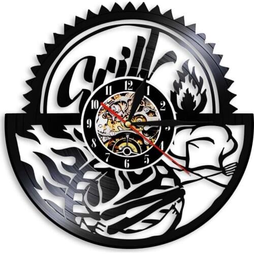 BBQ Party Wall Decor Creative Kitchen Wall Clock Barbecue Vinyl Record Wall Clock Wall Decor 3D Watches Modern Design Home Decor