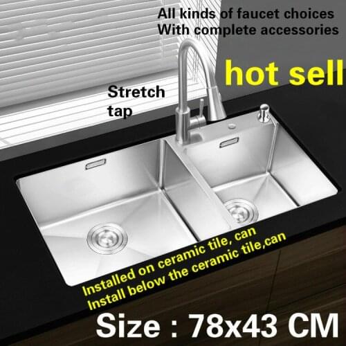 Free shipping Food grade 304 stainless steel kitchen sink thick dishwashing ordinary large double groove 78x43 CM