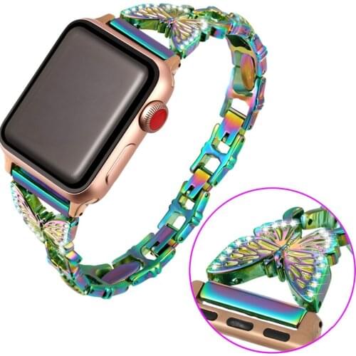 For Apple Watch Band 44mm Luxury Diamond Metal Butterfly Strap 38mm 40mm 42mm 1/2/3/4/5/6 Bracelet Stainless Steel Strap Ladies
