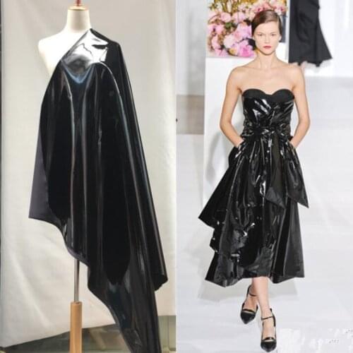 Black Mirror Golden Pu Artificial Leather Soft Mirror Coated Elastic fabric waterproof leather gloves diy textiles fabric,A509