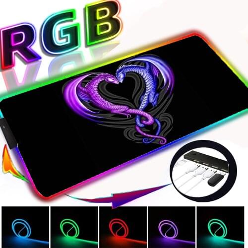 Black Mouse Pad Anime Dragon RGB Large Game Led Light Luminous Rubber Table Mat for Gamers with 4 Port USB HUB MousePad Carpet