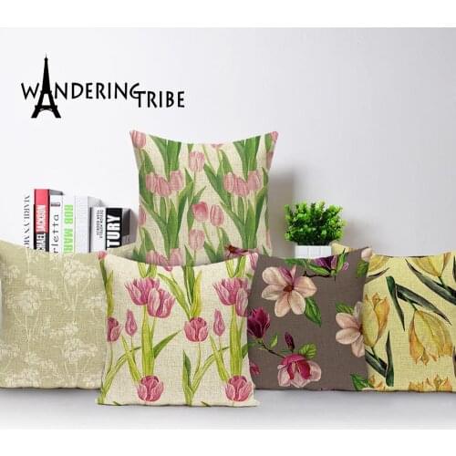 Flower Plant Cushion Cover Floral Pillow Decorative Linen Square Sofa Pillow Case Cover Living Room Decor Cushions Kissenbezug