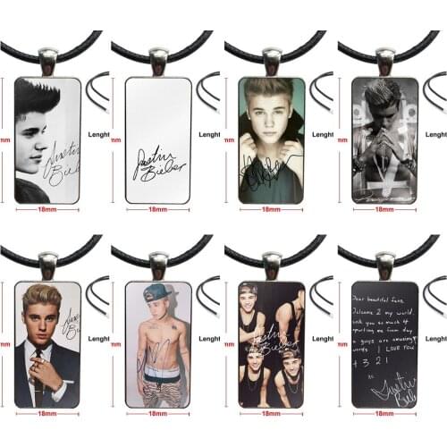 Justin Bieber Autograph For Women Men Fashion Glass Cabochon Pendant Necklace With Women Steel Plated Statement Jewelry