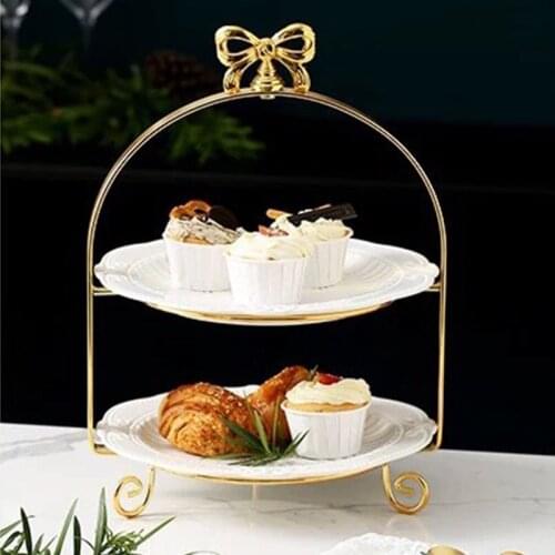 European Style Wrought Iron Bow Cake Stand for Wedding Decoration Dessert Table Dessert Shelf Birthday Party Supplies Ornament