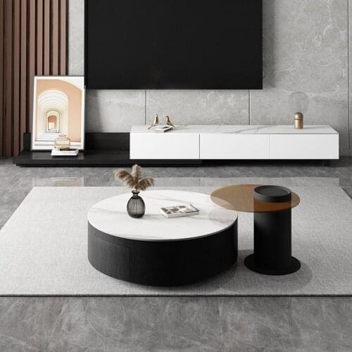 Rock slab coffee table round modern minimalist light luxury Scandinavian creative tempered glass