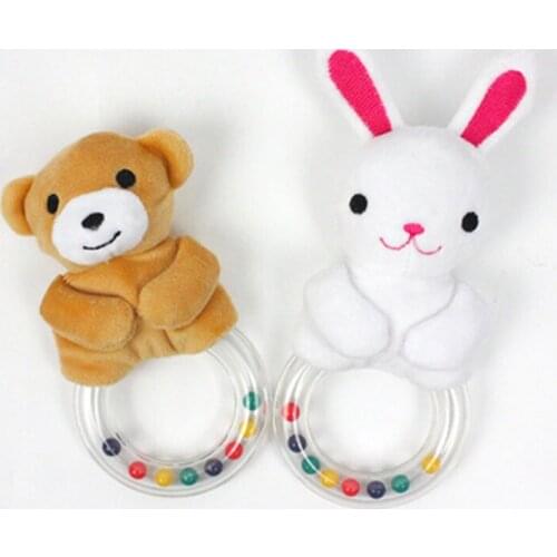 Kawaii Baby Rattles Round Animal Rattles Toy Classic parent-child Interactive Toys Plush Bear & Rabbit Kids Birthday Gift