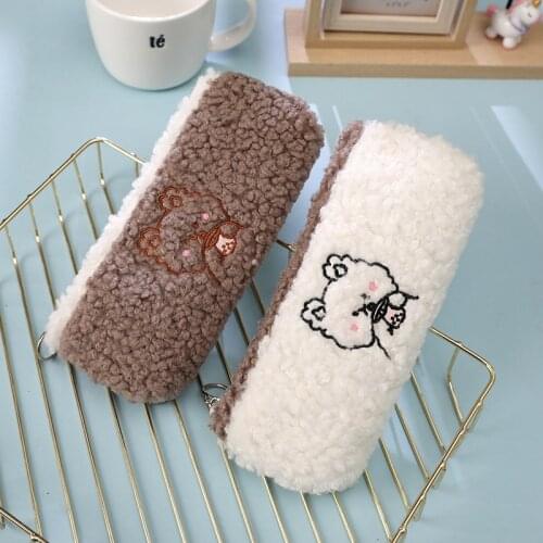 Korea Stationery Kawaii Plush Pencil Case Supplies School Pencilcases Cute Box Bag