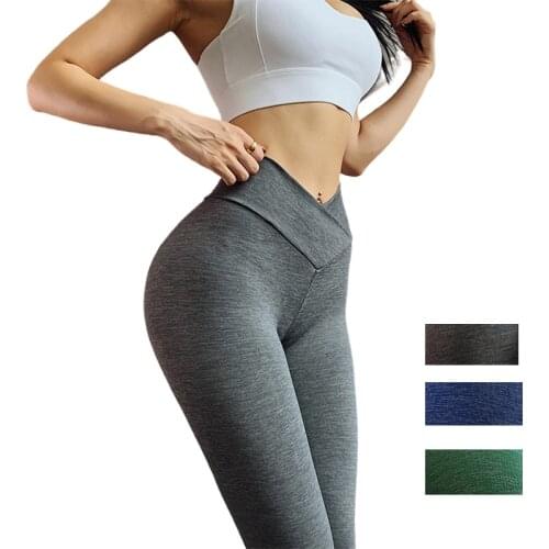 Leggings Womens High Waist Seamless V-neck Belly Peach Hip Pants Tight-fitting Stretch Training Hip-lifting Fitness Pants