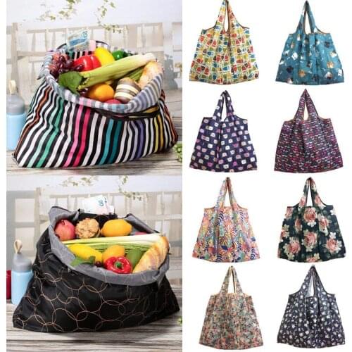 Hot Sale Fashion Recyclable Waterproof Storage Printing Bag Stylish Foldable Portable Canvas Shopping Bag Reusable Tote Pouch