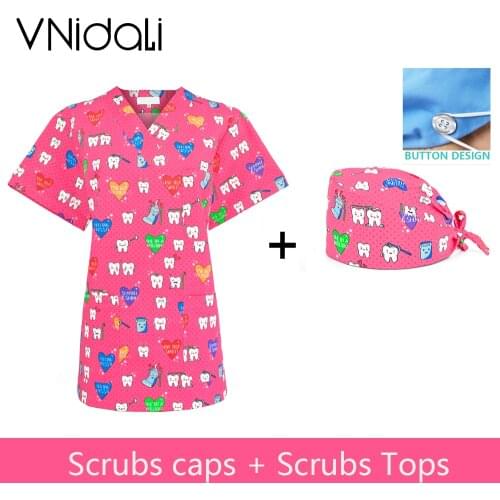 Nursing Scrubs Tops Shirt Casual Short Sleeve Dental dentist Scrubs Uniforms pet shop scrubs Tops Health Workers uniform