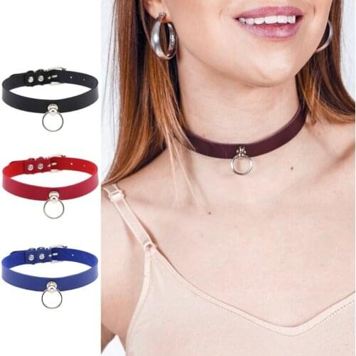 Sweet Cute Adjustable Pu Leather Choker Personality Punk Necklace Sexy Neck Costumes Accessories with O-Ring for Womens