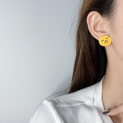 Cute Yellow Smiley Face Irregular Stud Earrings For Women Girls Fashion Cartoon Geometric Ear Jewelry Party Gifts 1 Piece