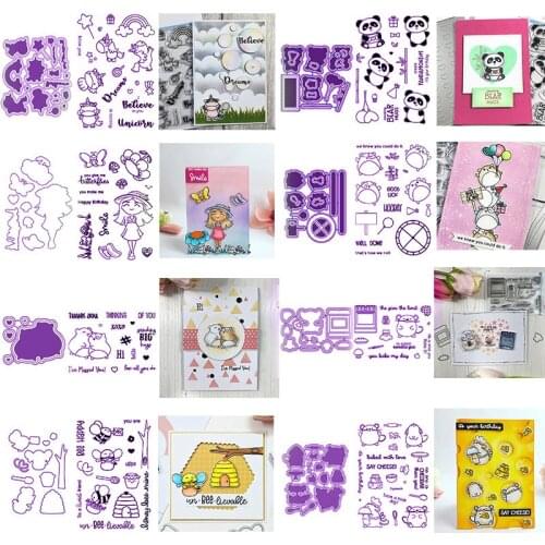 Mini Unicorns Bees Pandas Mouse Girl Stamps with Cutting Dies for DIY Scrapbooking Craft Card 2020 New