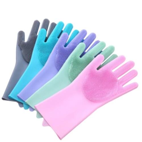 Reusable Magic Dishwashing Cleaning Gloves Waterproof Silicone Brush Scrubber Kitchen Mitten Household Bathroom Washing Tools