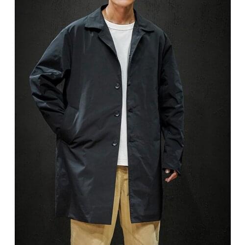 Mens Jackets 2021 Spring Single Breasted Medium-Long Trench Coat Male Solid Color Khaki Coat Windbreaker Plus Size 4XL 5XL