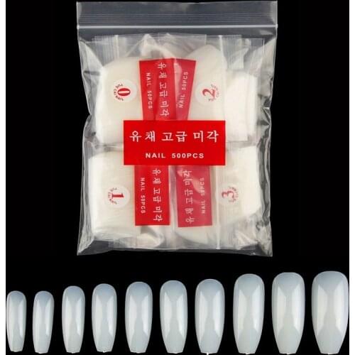 RIKONKA 50/100/500pcs Ballerina False Nails Mixed Size Natural Color Flat Shape Acrylic Full Nails Manicure Acceseries