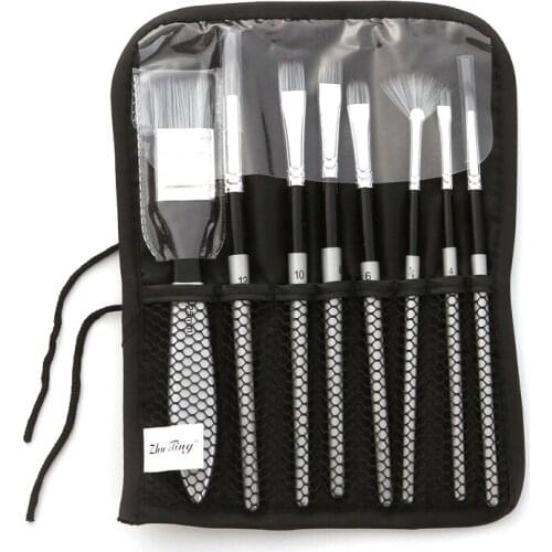 New Bottle 8Pcs/set Nylon Hair Wooden Handle Watercolor Paint Brushes Pen Oil Acrylic Painting Travel Brush Bag Art Supplies