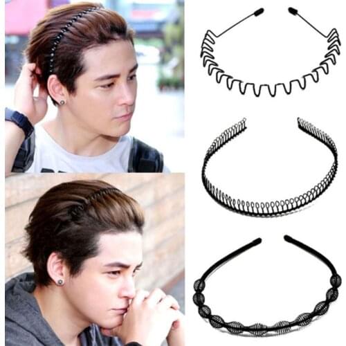 5Pcs Unisex Simple Black Metal Plastic Hair Hoop Spring Wavy Wash Face Headband