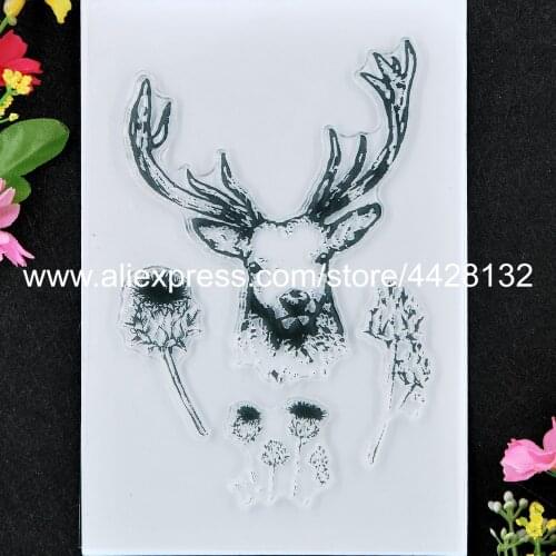 Deer Flowers Scrapbook photo cards rubber stamp clear stamp transparent stamp 9052448