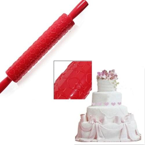 Fondant Ribbon Stripe Bow Cutter Roller Pin Hearts and Stars Embosser Becorating Cake Paste Rolling Pins Kitchen Tools