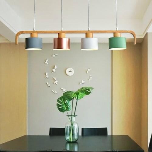 Pendant Lights With Metal Lampshade For Dining Wooden Hanging Lamp Wood Kitchen Luminaire