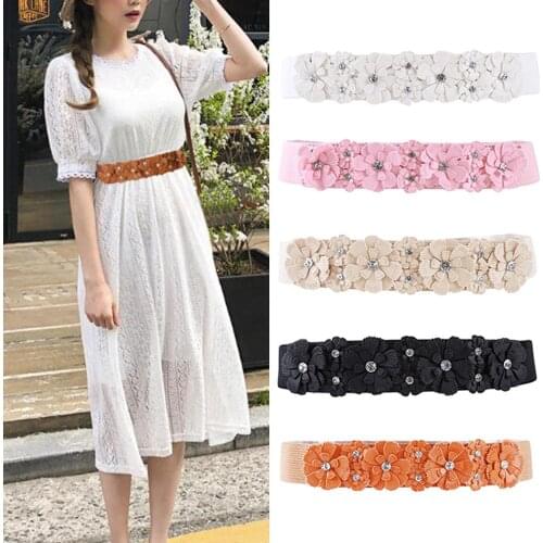 Belt For Women Lady 2021 Fashion Flower Elastic Stretch Waist Belt Wide Elasticated Waistbands Girls Dress Accessories