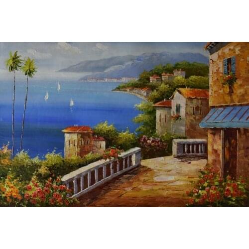 Hand Painted Abstract Oil Painting On Canvas Mediterranean Sea Seascape Oil Canvas Painting Wall Art Picture Painting for Room