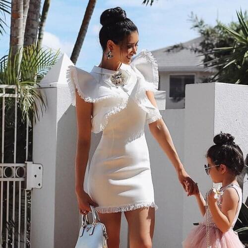 Sexy Crystal Tassel White Bandage Dress Women Black Pencil Bodycon Dress Autumn Winter Short Fringe Runway DressMujer