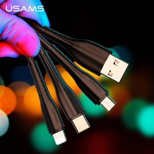 USAMS 3 in 1 USB cable For iPhone 12 11 8 7 6s Plus 5 5s SE 5c cable Micro USB Charging Cable Type C Cable For Samsung s9 plus