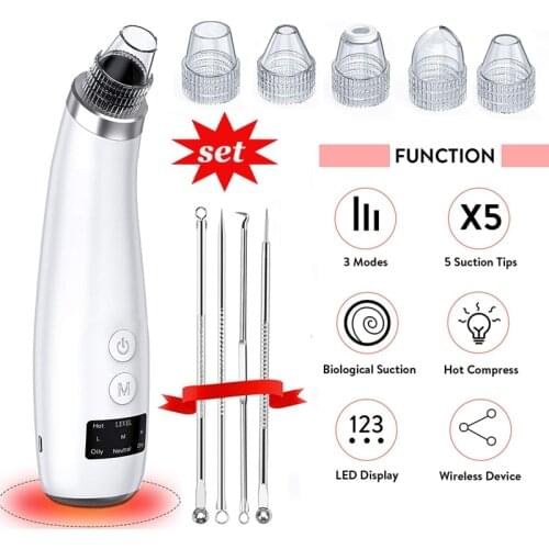 Blackhead Remover Vacuum Hot Compresses Pore Cleaner Suctioning Nose T Zone Acne Sebum Firming Skin Sentive Care USB Charge