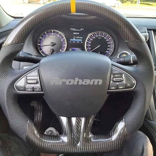 High Quality For Infiniti Q50 Red Sport Q60 QX50 Customized Carbon Fiber Leather Steering Wheel 2013 2014 2015 2016