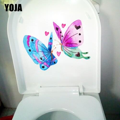 YOJA 21.2X18.3CM Couple Butterfly Cartoon Bedroom Wall Sticker Bathroom Decor Toilet Seat Decals T1-2122