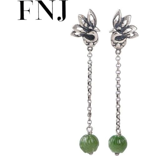 FNJ Peacock Jasper Earrings 925 Silver Original Pure S925 Sterling Silver Stud Earring Women Jewelry