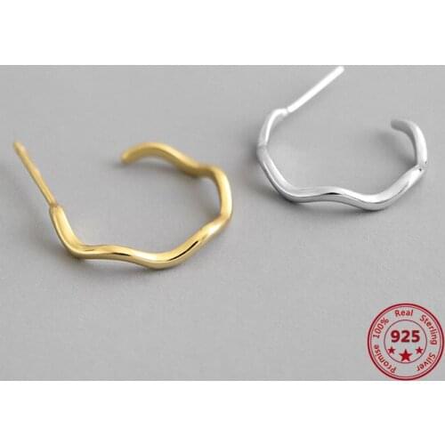 Korea Hot Style Delicate Pure 925 Sterling Silver Earrings for Wave Pattern Simple Personality Trend Womens Jewelry
