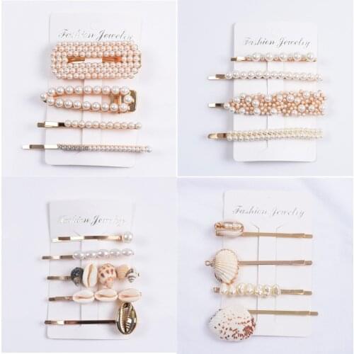 New Womens Za Hair Clip Hair Jewelry Sea Shell Hairwear Hairpins Femme Acrylic Faux Pearl Long Barrettes Crystal Hairclips