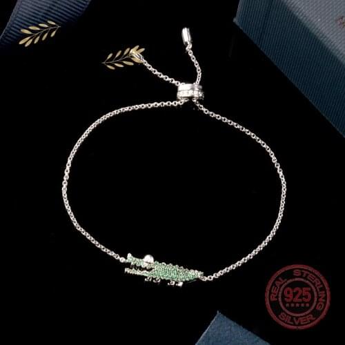 New Luxury Zircon 925 Silver Crocodile Adjustable Bracelet Women Elegant Fashion Monaco Boutique Jewelry Gift