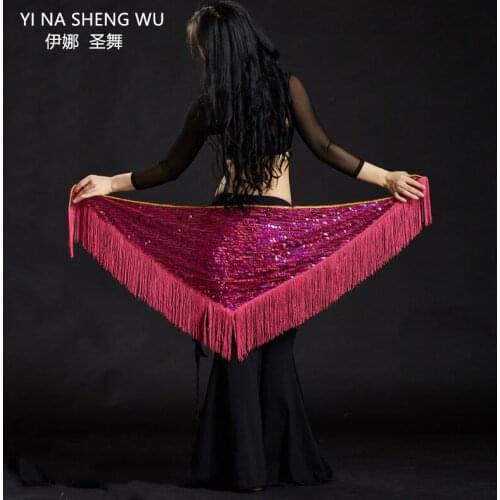 Women Belly Dance Costume Adult Triangle Sequin Fringes Hip Scarf Bellydance for Lady Stage Performance Dance Clothing